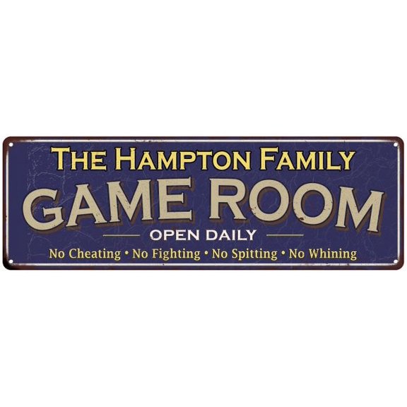The Hampton Family Blue Game Room Metal 6x18 Sign 106180037712
