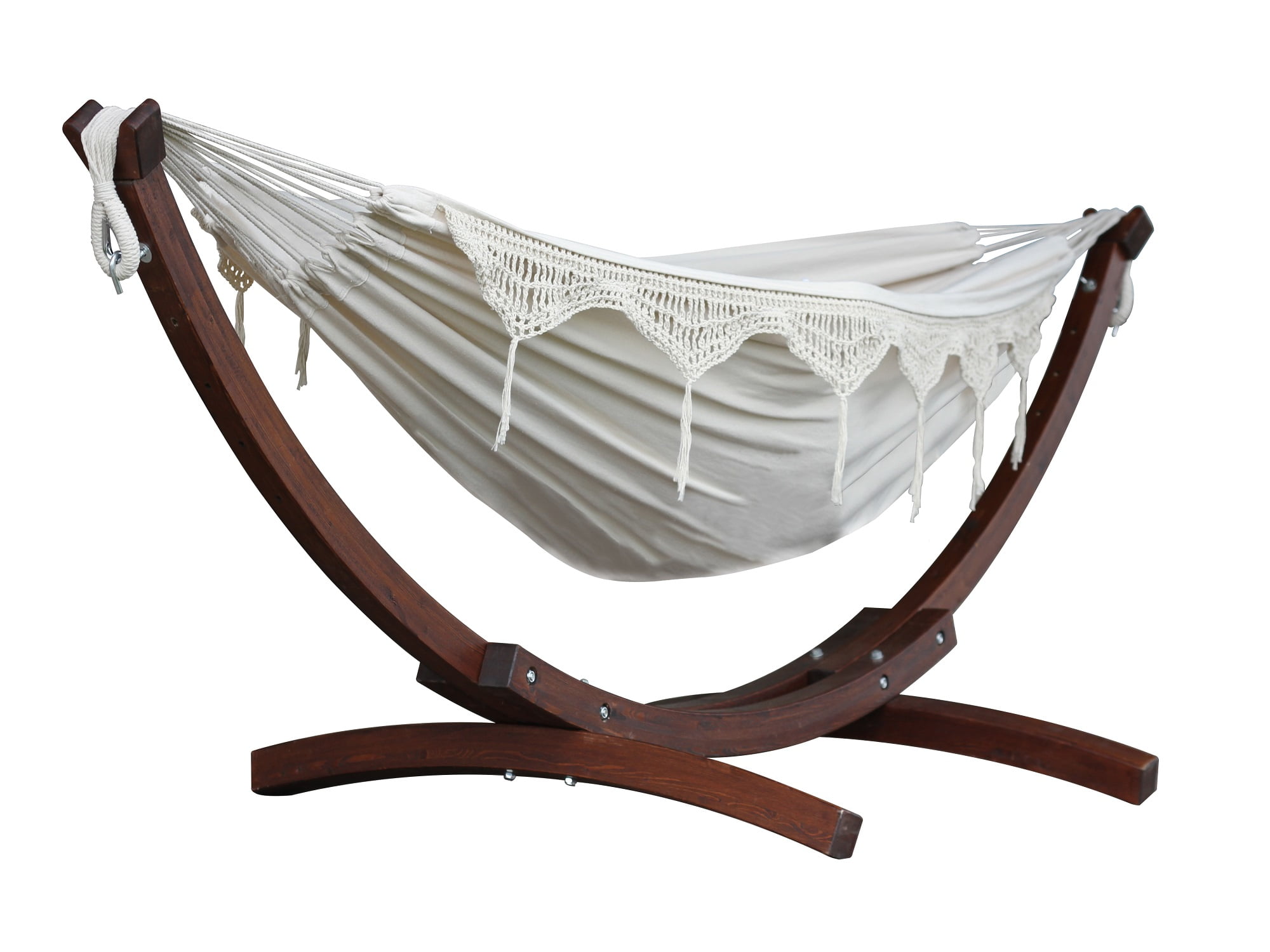 102” White Cotton Hammock with Pine Wood Stand