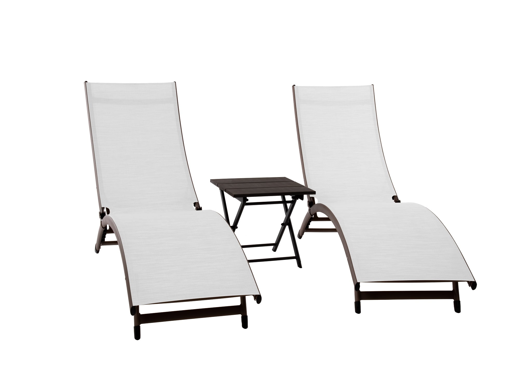 Pearl White and Brown Aluminum 3-Piece Reclining Lounger Set