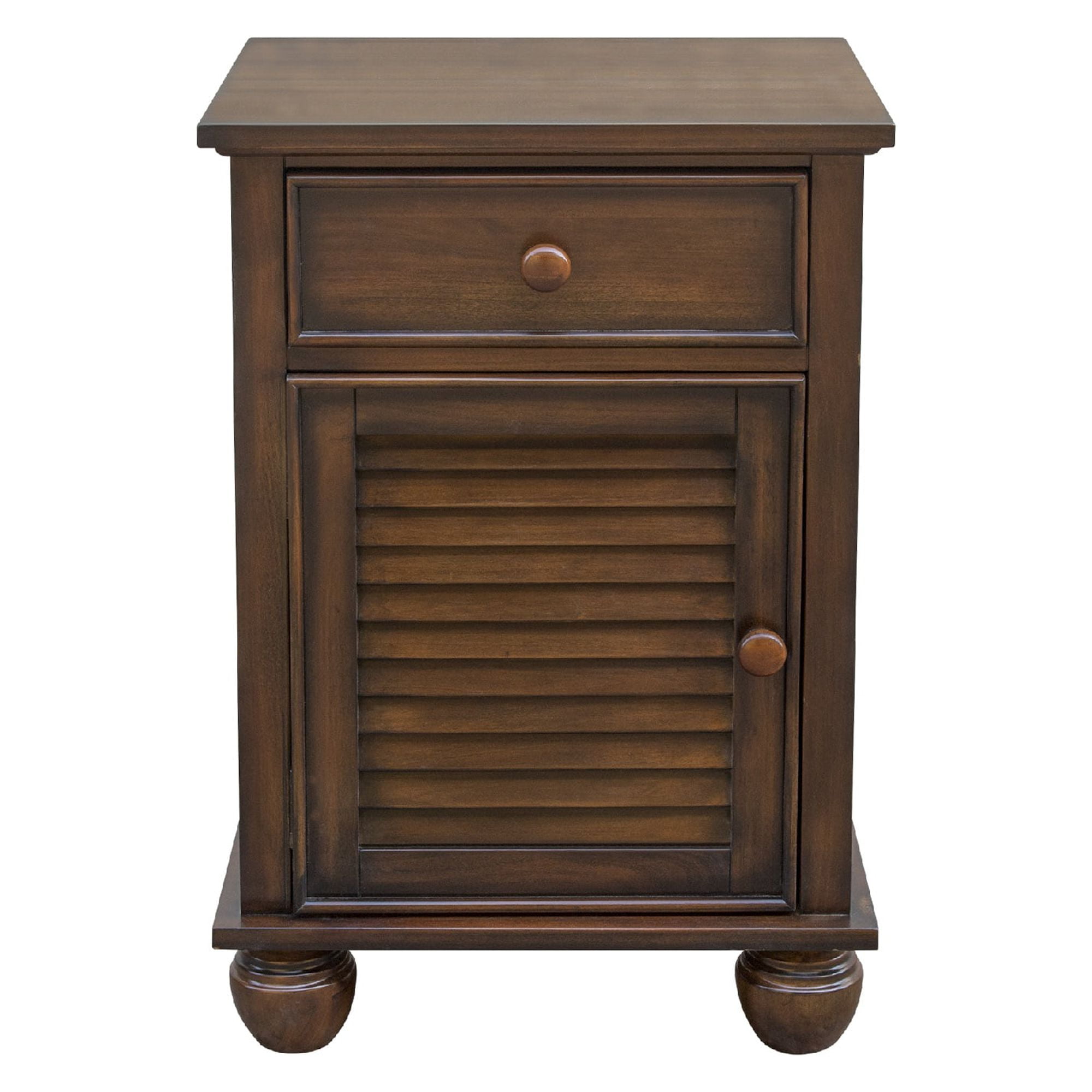 30" Brown Acacia Wood Nightstand with Storage Drawers