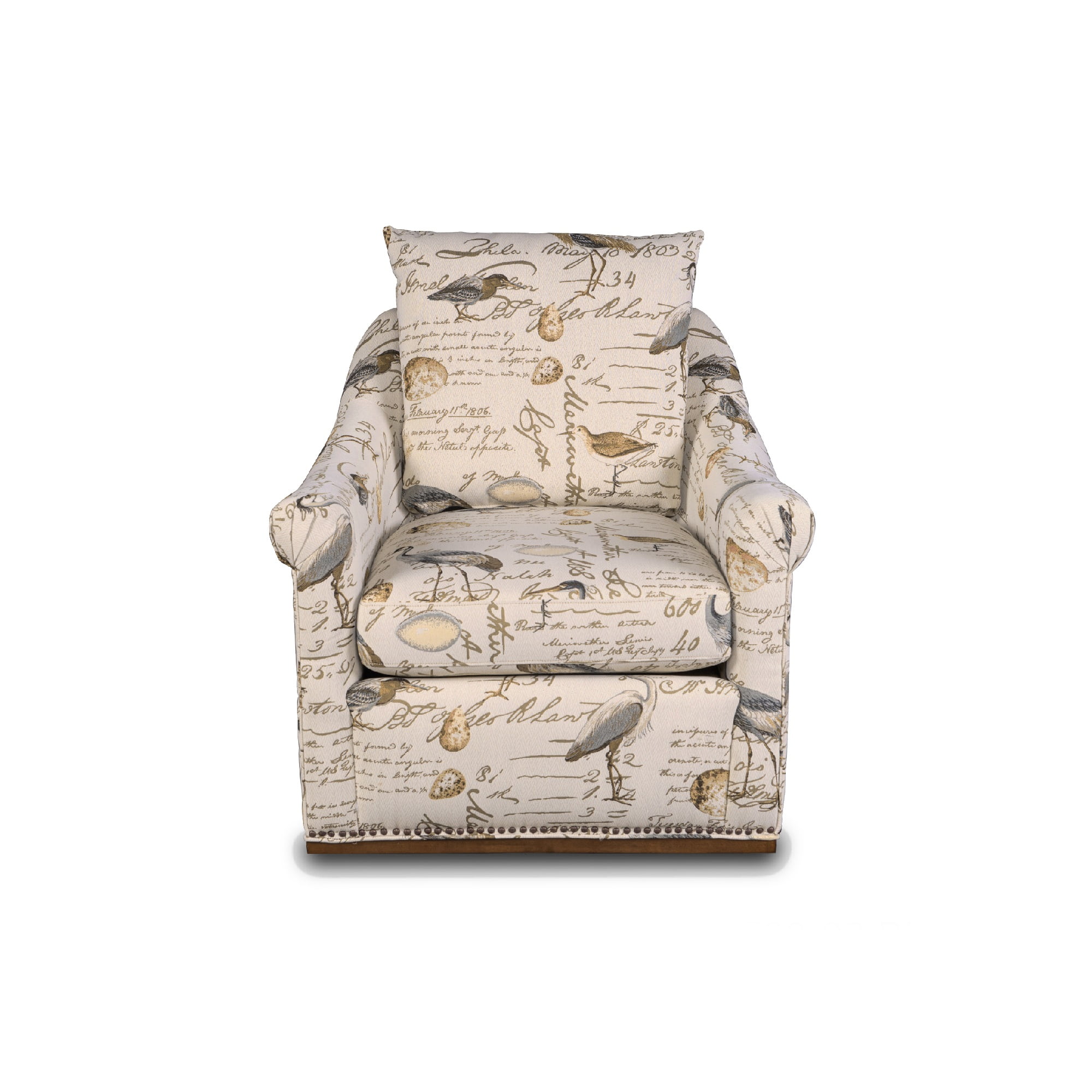 Beige Birdscript Swivel Accent Chair with Hardwood Frame