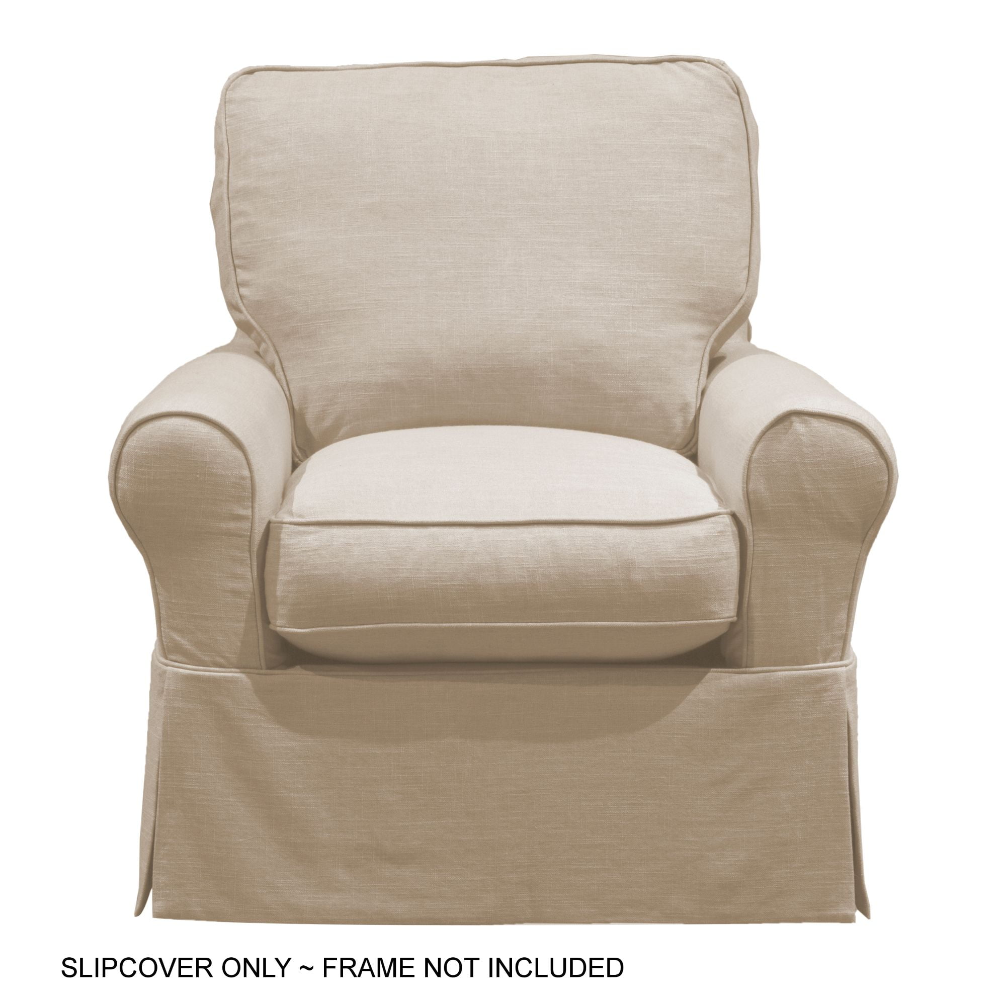 Beige Linen 36'' Slipcovered Swivel Rocking Chair