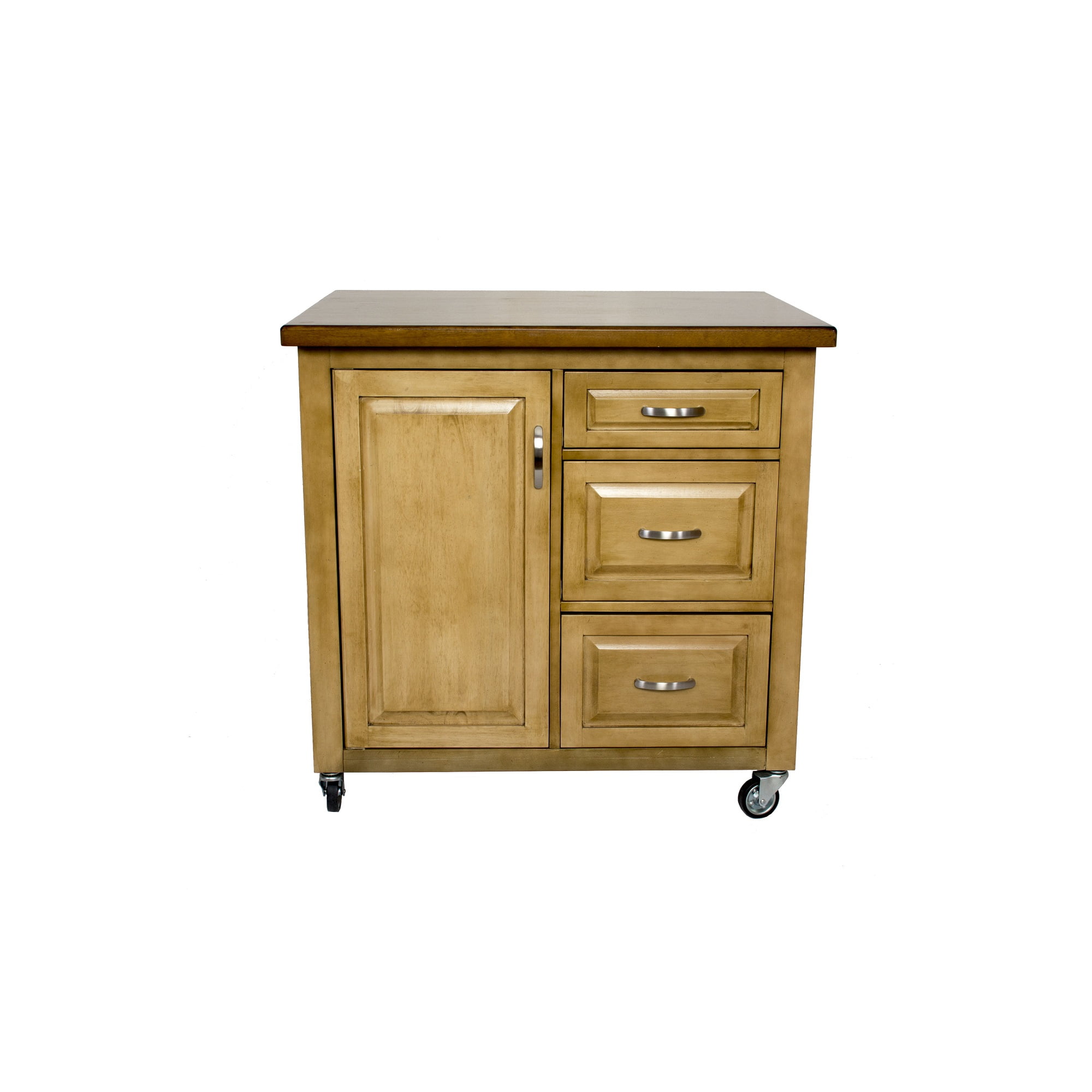 37" Natural Wood Kitchen Cart with Adjustable Storage Shelf