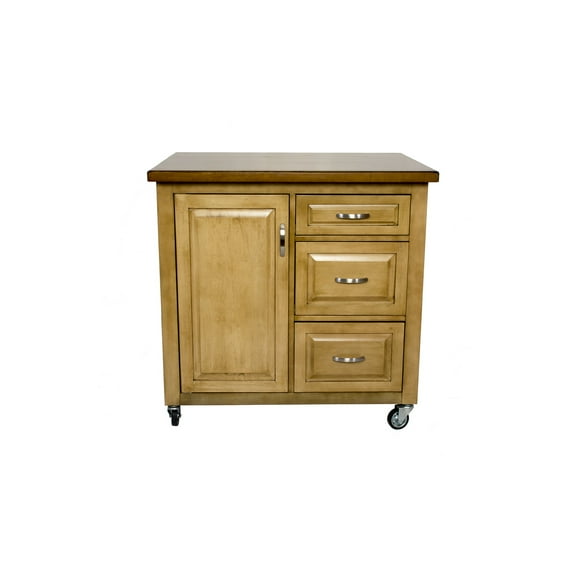 The Hamptons Collection 37" Natural Wood Kitchen Cart with Adjustable Storage Shelf