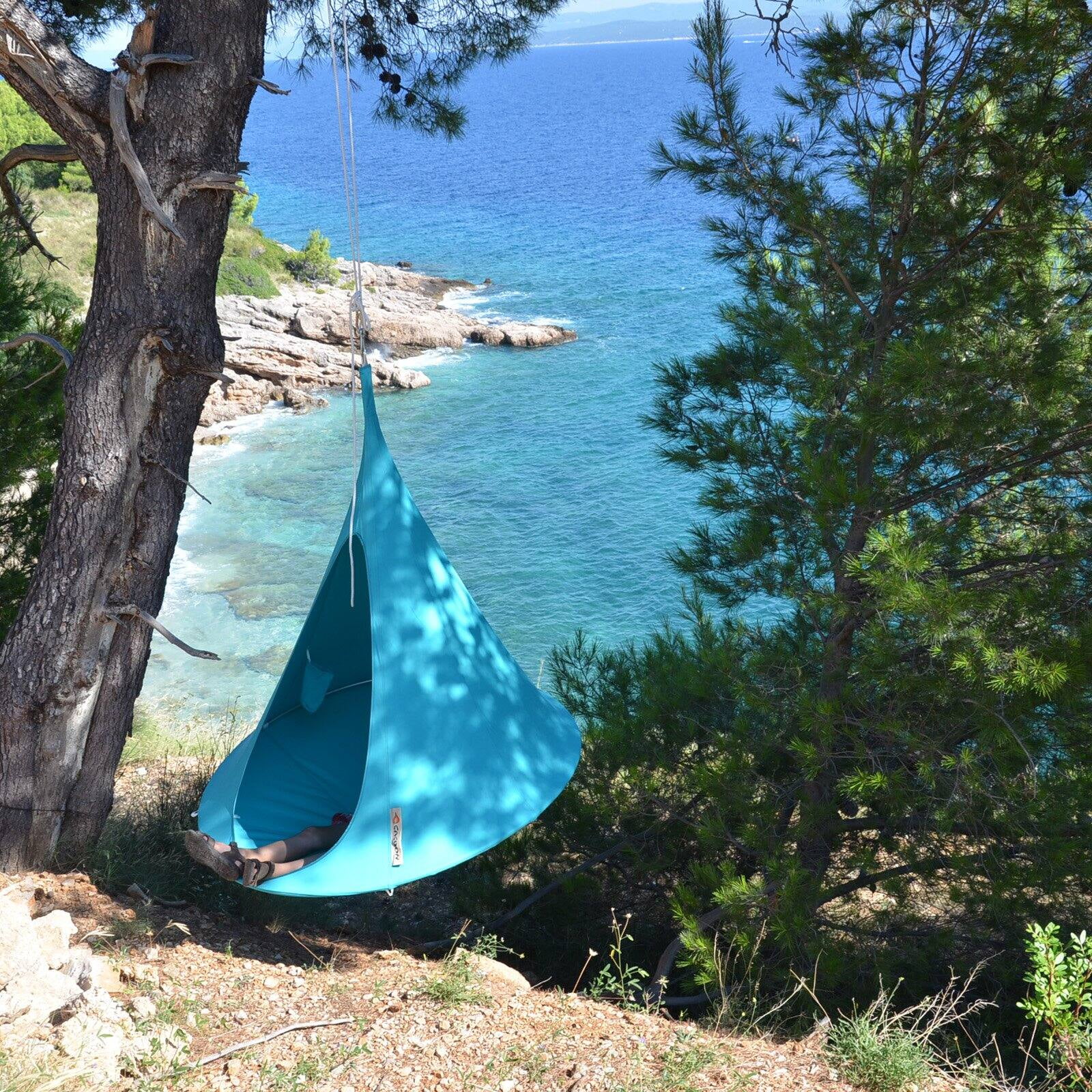 Light Blue Polyester Hanging Cacoon Chair with Nylon System