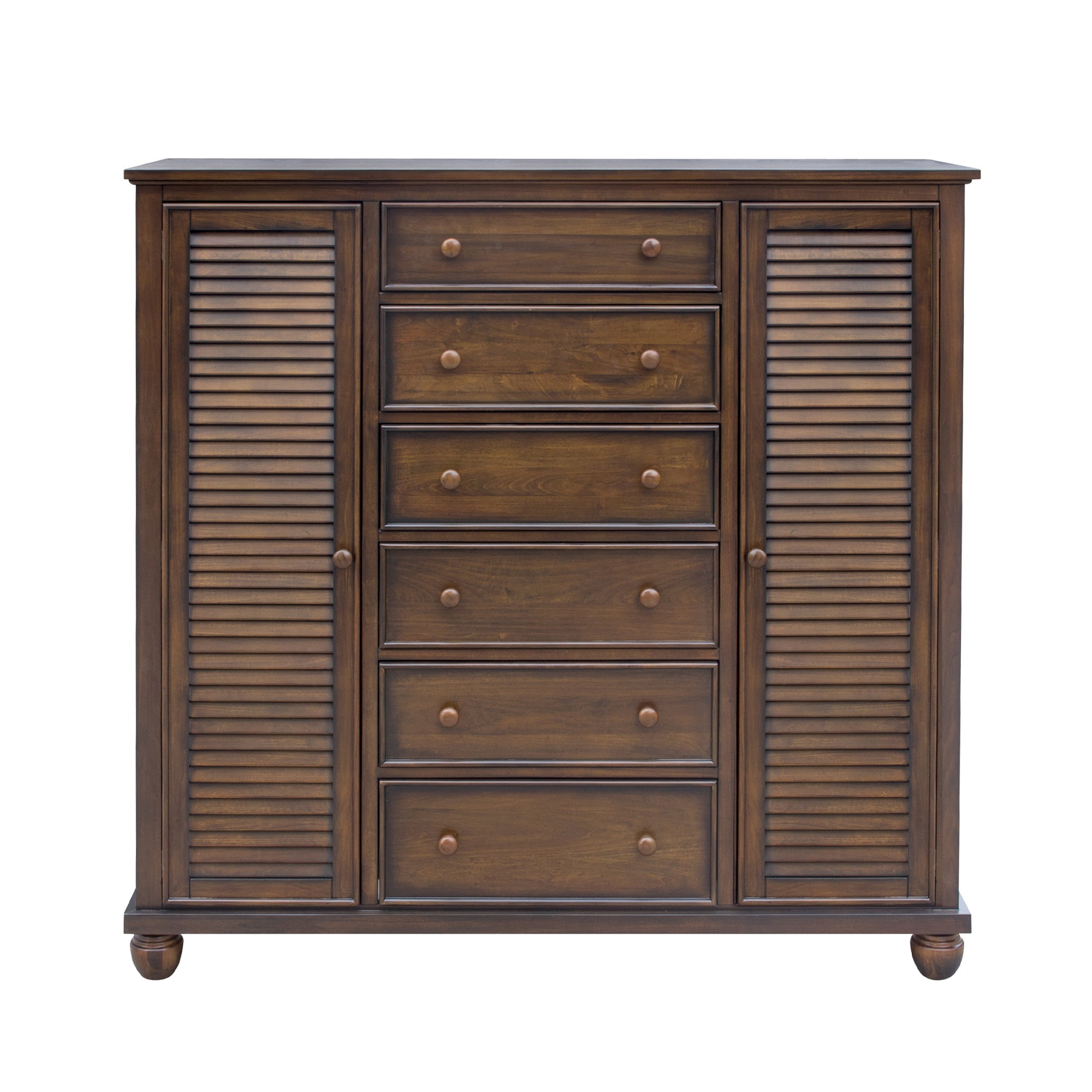 Brown Acacia Wood Shutter Door Armoire with Drawers
