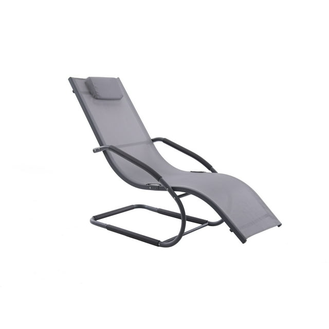 The Hamptons Collection 66” Gray Modern Aluminum Outdoor Lounge Chair with a Pillow