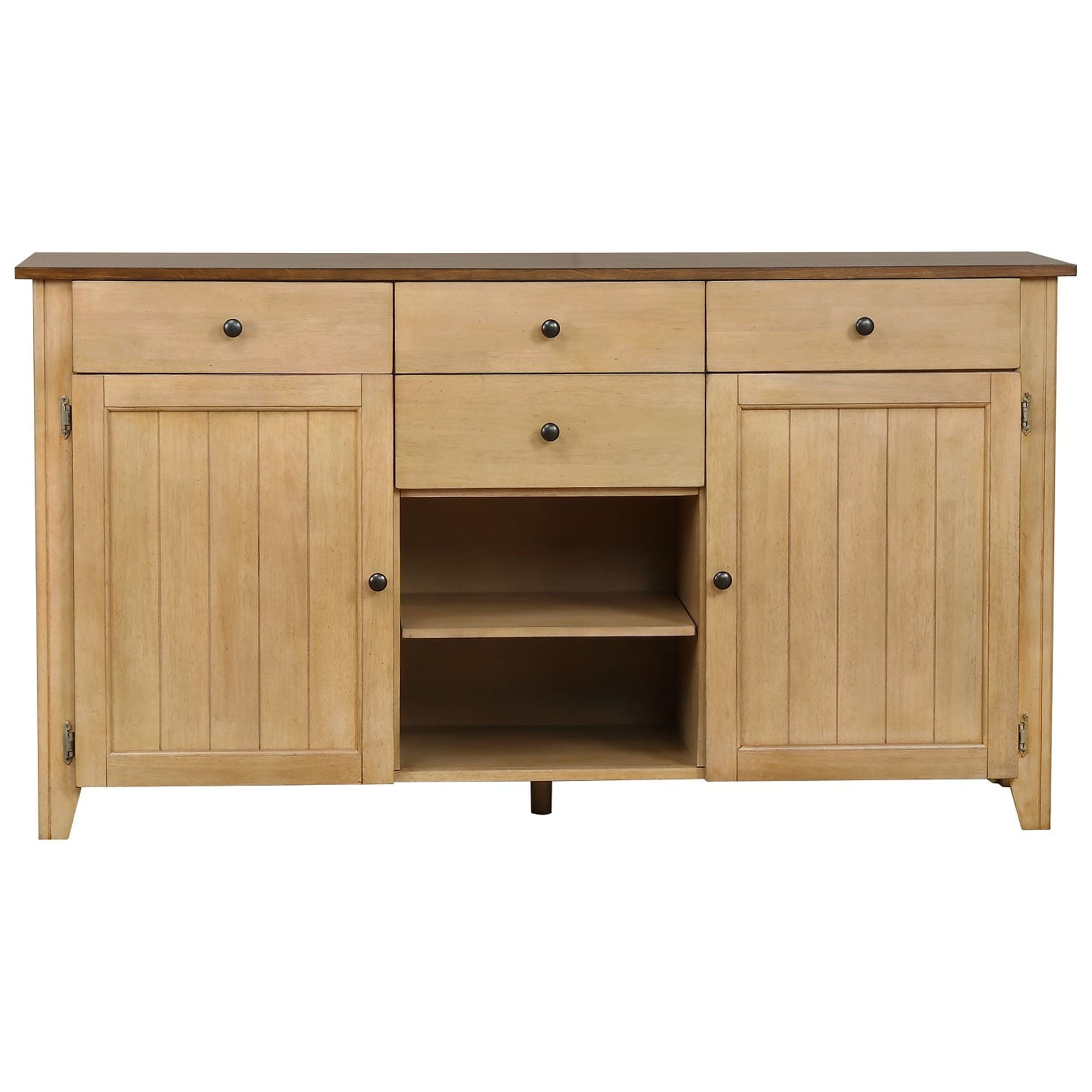 66" Light Brown Distressed Wood Rectangular Sideboard Cabinet