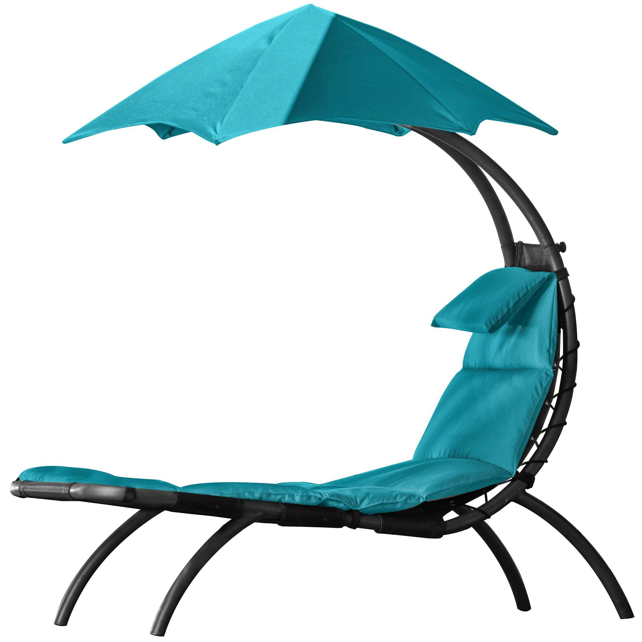 Turquoise Steel Chaise Lounger with Umbrella