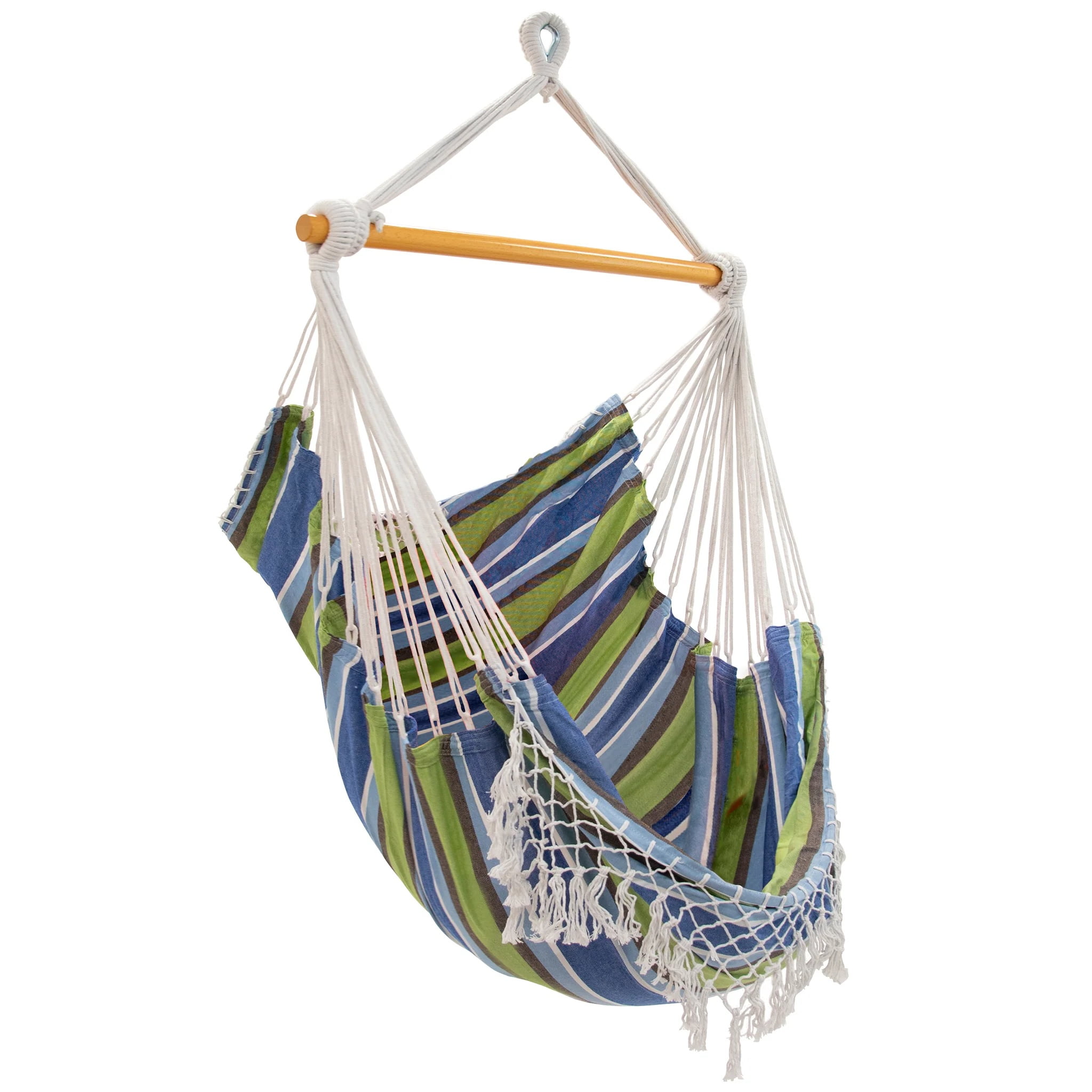 The Hamptons Collection 72 Blue and Green Brazilian Style Hammock Chair with a Hanging Bar