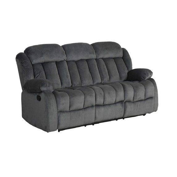 The Hamptons Collection 87” Grey Overstuffed Microsuede Fabric Reclining Sofa