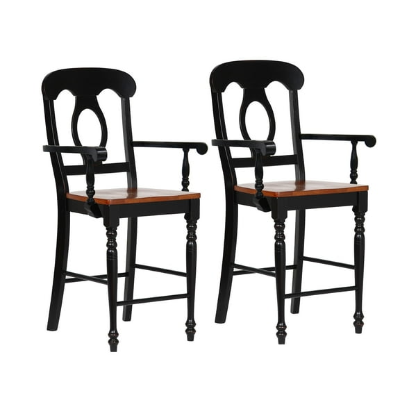 The Hamptons Collection Set of 2 Antique Black and Cherry Brown Napoleon Style Counter Height