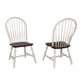 thumbnail image 1 of Set of 2 Antique White Curved Spindle Back Wooden Dining Chairs with Chestnut Seat 41", 1 of 5