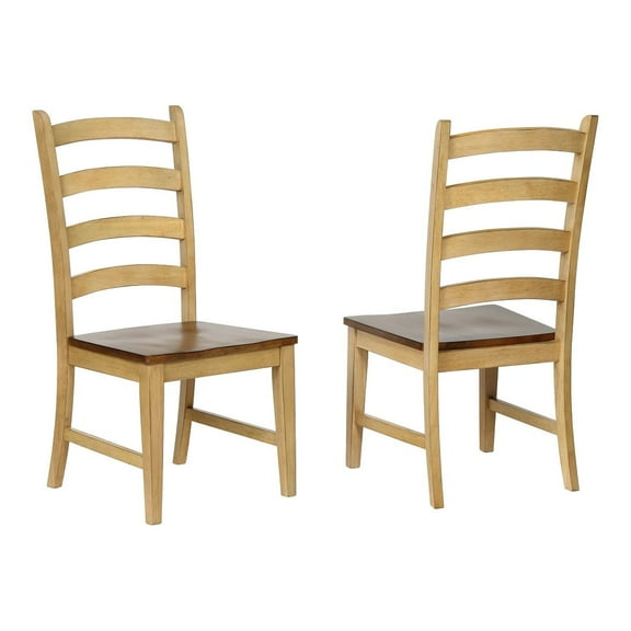 The Hamptons Collection Set of 2 Light Brown Handcrafted Wooden Ladder Back Dining Side Chairs 42