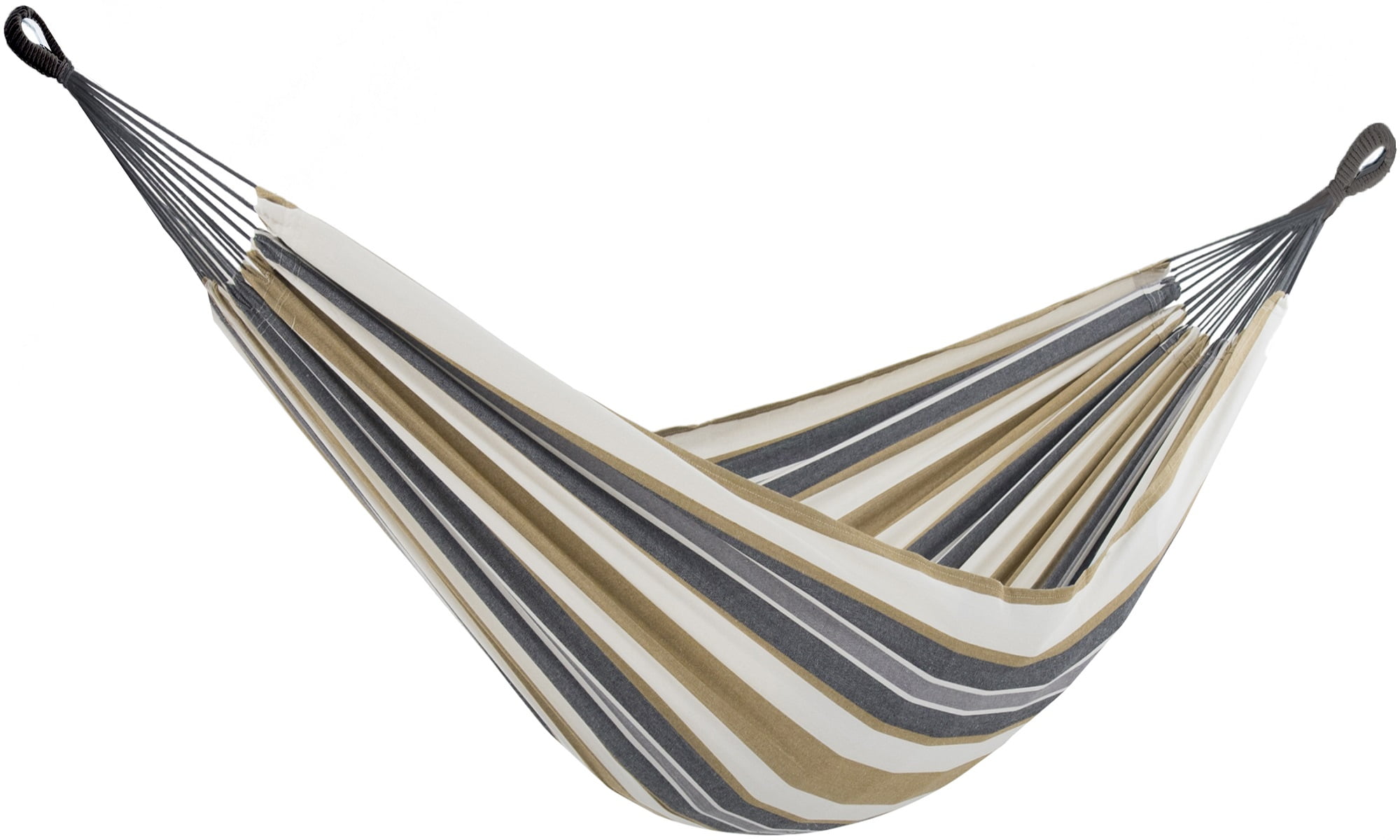 Gray and Gold Striped Cotton Two-Person Hammock