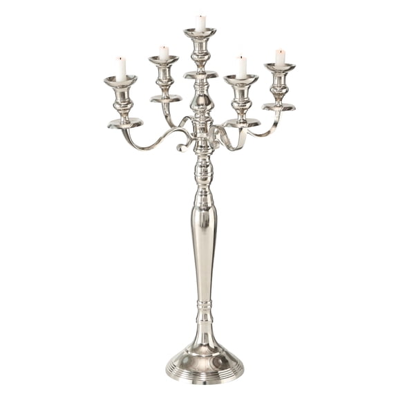 The Hamptons Five Candle Silver Candelabra, Hand Crafted of Silver Aluminum Nickel, 2 1/2 FT High, (30 3/4 Inches)By Whole House Worlds