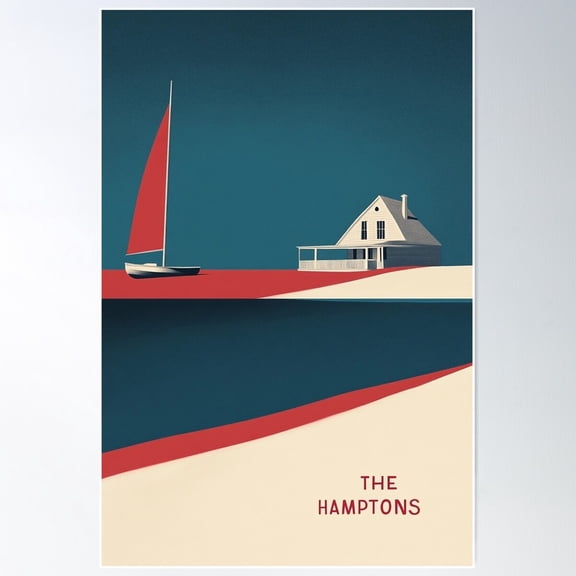 The Hamptons Minimalist Coastal Art Print Poster Wall Art, Modern Wall Decor For Living Room Bedroom, 12x18 UNFRAMED