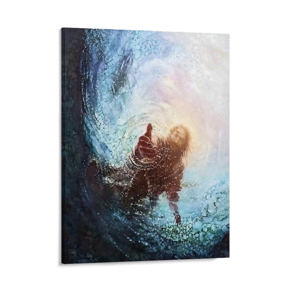 The Hand Of God Pictures For Wall Canvas Frameless Wall Art Jesus Reaching Into Water Religious Picture Oil Painting Framed 12x16 Inch