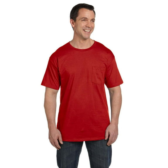 The Hanes 61 oz Beefy-T with Pocket - DEEP RED - 2XL
