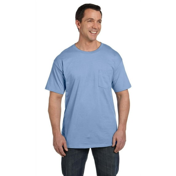 The Hanes 61 oz Beefy-T with Pocket LIGHT BLUE S