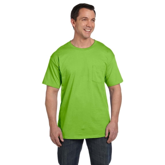 The Hanes 61 oz Beefy-T with Pocket LIME M
