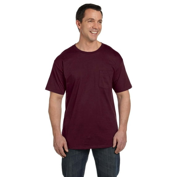The Hanes 61 oz Beefy-T with Pocket MAROON M