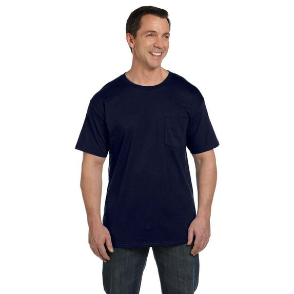 The Hanes 61 oz Beefy-T with Pocket NAVY L