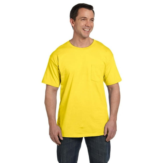 The Hanes 61 oz Beefy-T with Pocket YELLOW S