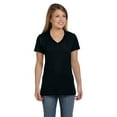 thumbnail image 1 of The Hanes Ladies 45 oz, 100% Ringspun Cotton nano-T V-Neck T-Shirt - BLACK - L, 1 of 2
