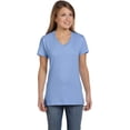 thumbnail image 1 of The Hanes Ladies 45 oz, 100% Ringspun Cotton nano-T V-Neck T-Shirt - LIGHT BLUE - L, 1 of 2