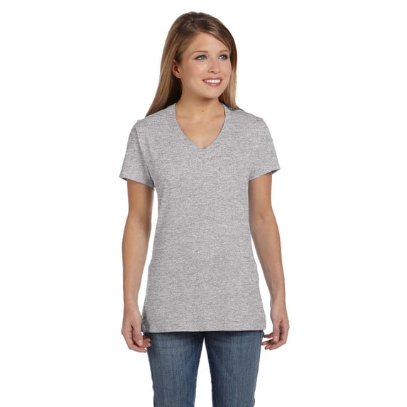 The Hanes Ladies 45 oz, 100% Ringspun Cotton nano-T V-Neck T-Shirt - LIGHT STEEL - XS