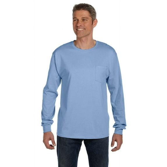 The Hanes Mens 61 oz Tagless Long Sleeve Pocket T-Shirt - LIGHT BLUE - L
