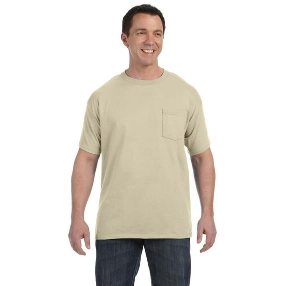 The Hanes Mens 61 oz Tagless Pocket T-Shirt SAND L