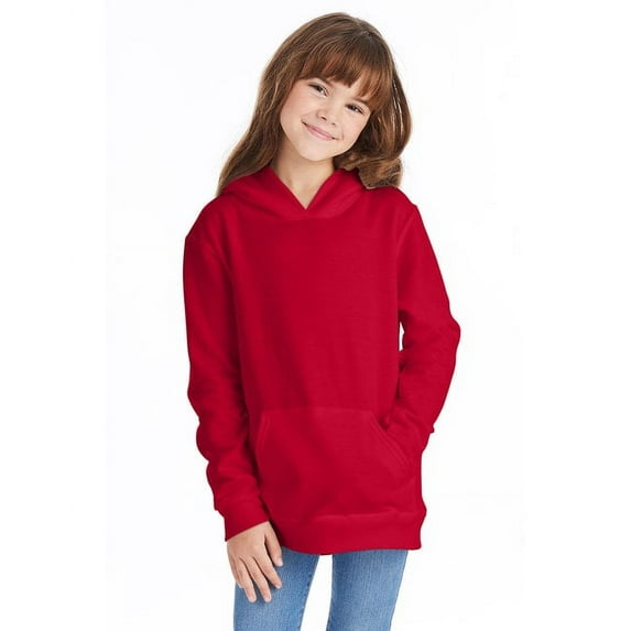 The Hanes Youth 78 oz EcoSmart 50/50 Pullover Hood - DEEP RED - XL