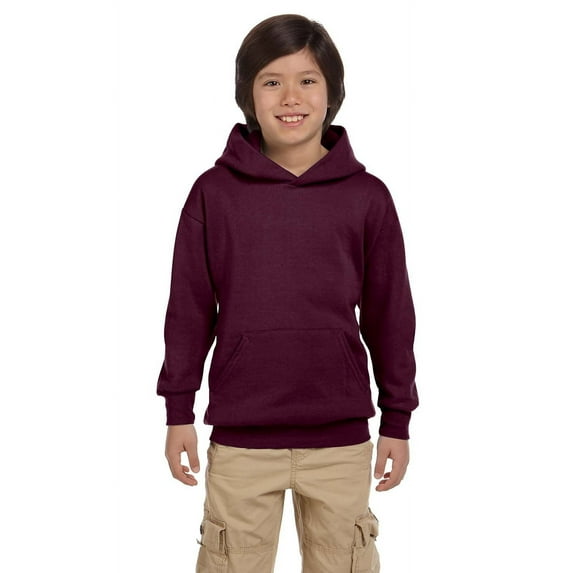 The Hanes Youth 78 oz EcoSmart 50/50 Pullover Hood - MAROON - L