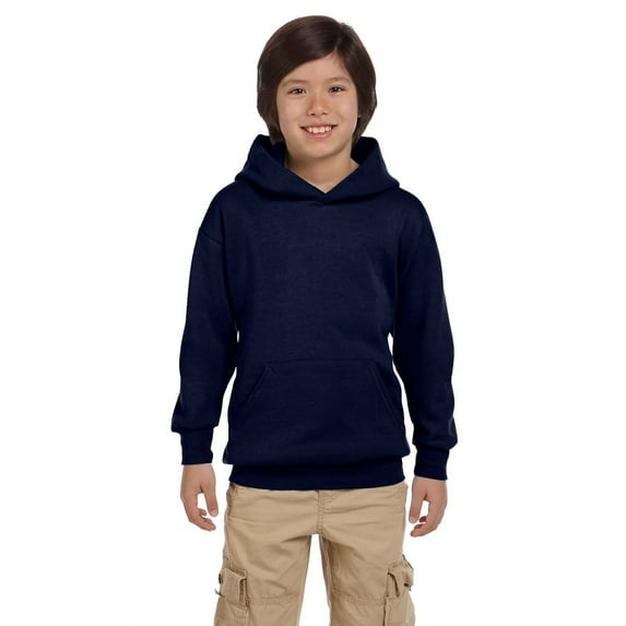 The Hanes Youth 78 oz EcoSmart 50/50 Pullover Hood - NAVY - M