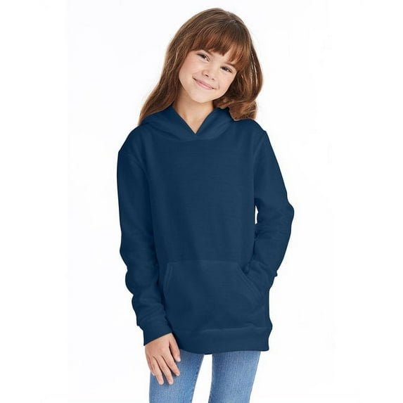 The Hanes Youth 78 oz EcoSmart 50/50 Pullover Hood - NAVY - XS
