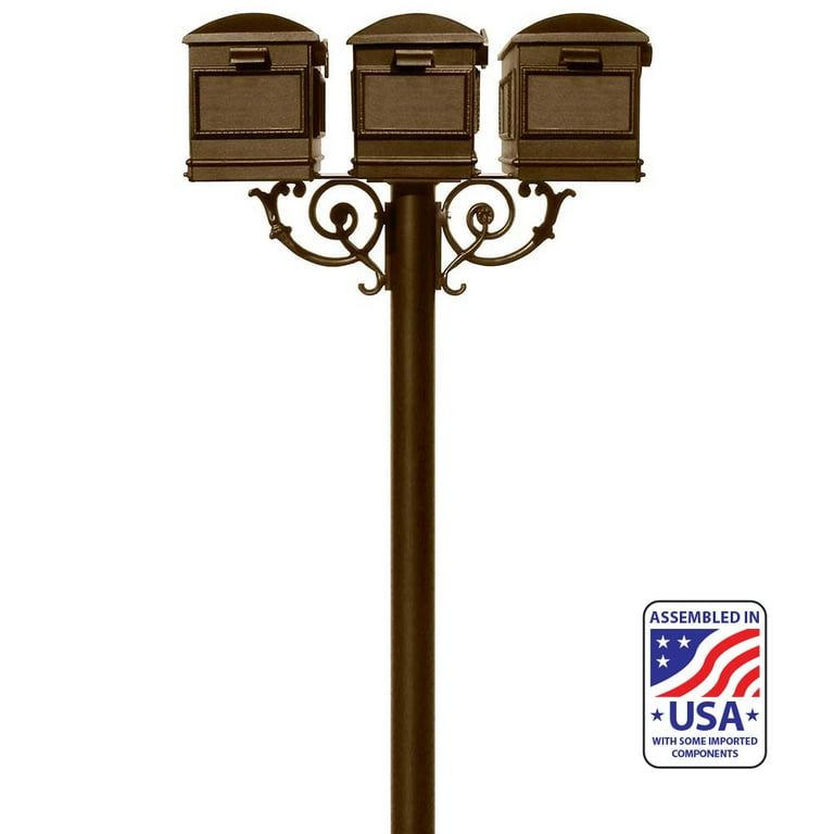 Hanford Bronze Post Mount Non-Locking Twin Mailbox with Scroll Supports Hanford Bronze Post Mount Non-Locking Twin Mailbox with Scroll Supports