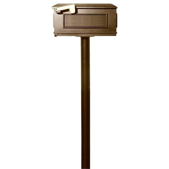 QualArc HPWS2-700-LM-BRZ The Hanford Twin Lewiston Bronze Mailbox Post System with Scroll Supports & Mounting Plate - 70 x 22 x 20 in.