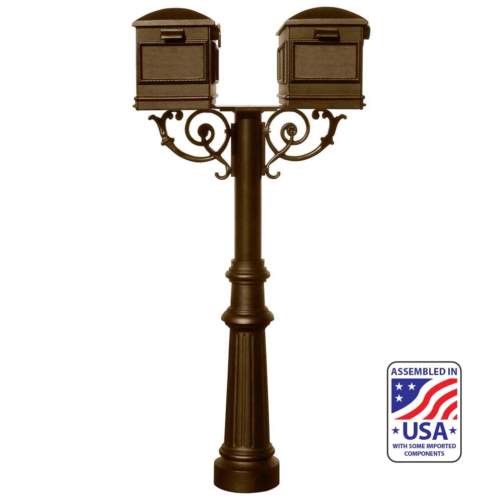 Hanford Bronze Post Mount Non-Locking Twin Mailbox with Scroll Supports Hanford Bronze Post Mount Non-Locking Twin Mailbox with Scroll Supports