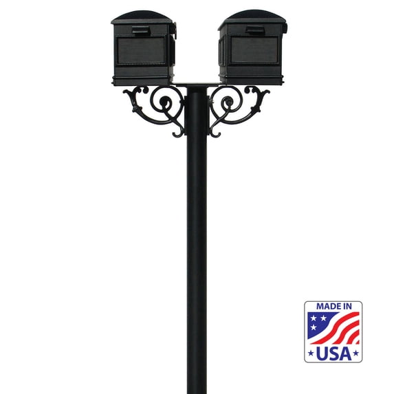 QualArc HPWS2-US-000-LM 6 in. The Hanford TWIN Mailbox Post System with Scroll Supports - Black