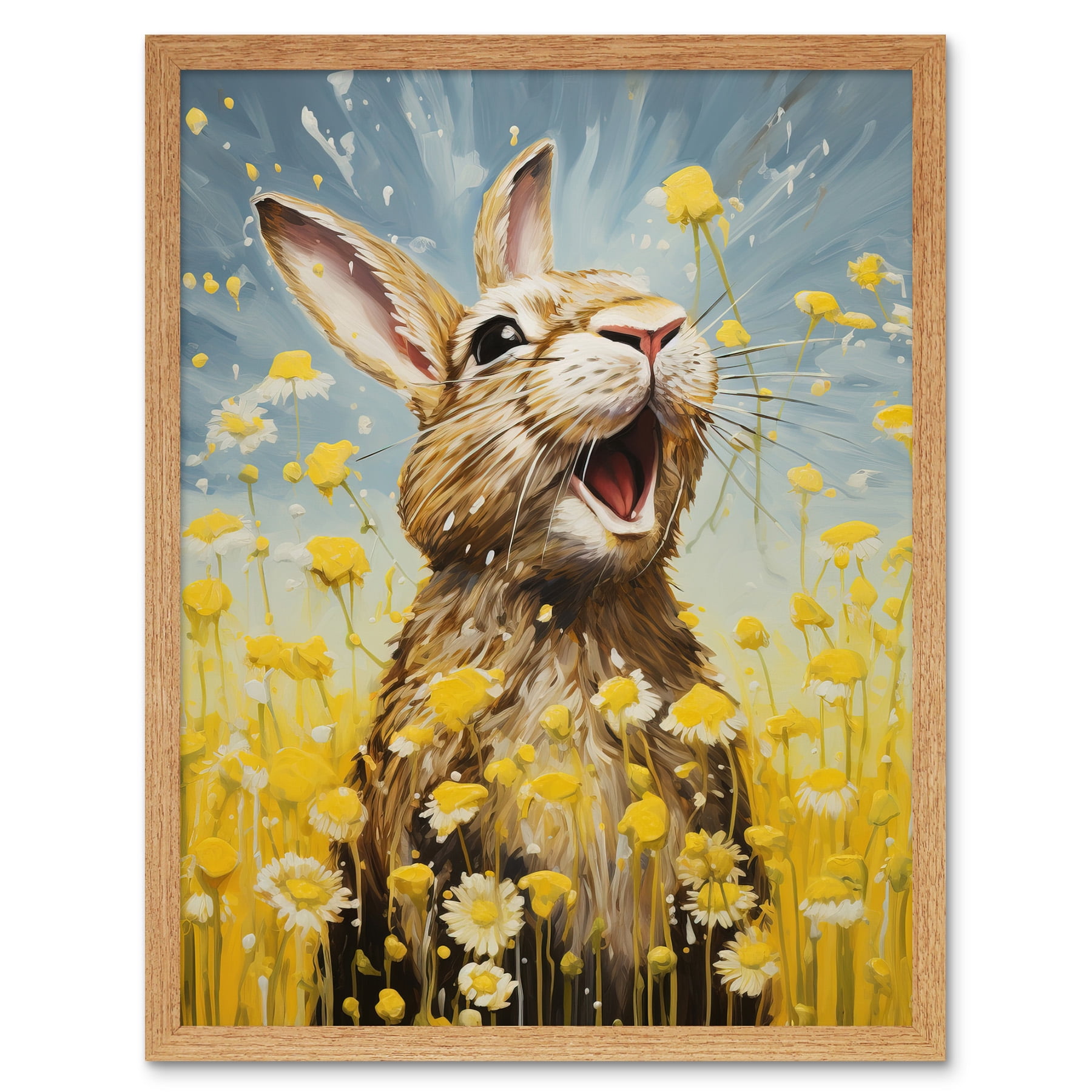 The Happy Bunny Rabbit Playing in a Field of Daisies Vibrant Oil ...