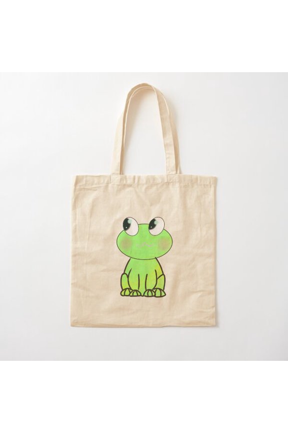 The Happy Frog (Single White Design) Canvas Tote Bags, Reusable Shopping Bag