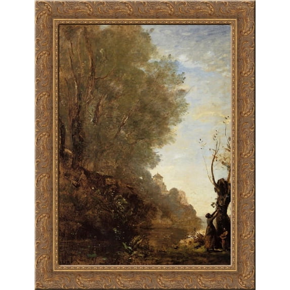 The Happy Isle 20x24 Gold Ornate Wood Framed Canvas Art by Corot, Jean Baptiste Camille