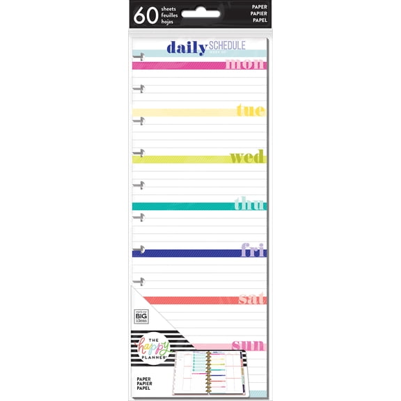 The Happy Planner Big Planner Filler Paper, Daily Filler Paper for Big Planner, 60 Sheets