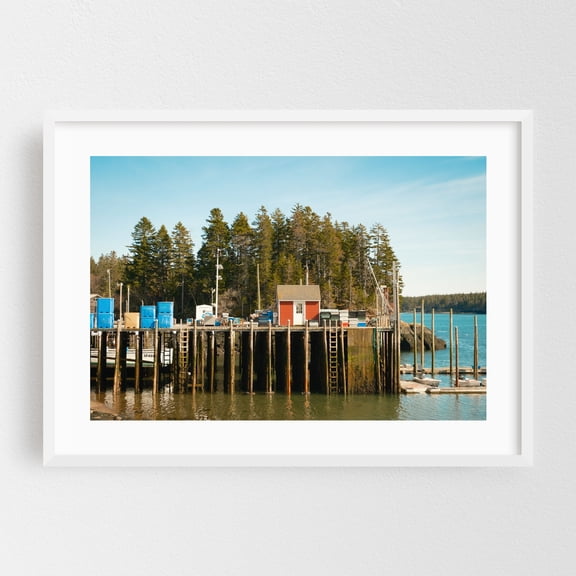 The Harbor, Cutler 01 - Cutler Maine Photography Harbor Coastal Boat Landscape Rustic Nature White Framed Wall Art Print 5 x 7 inches