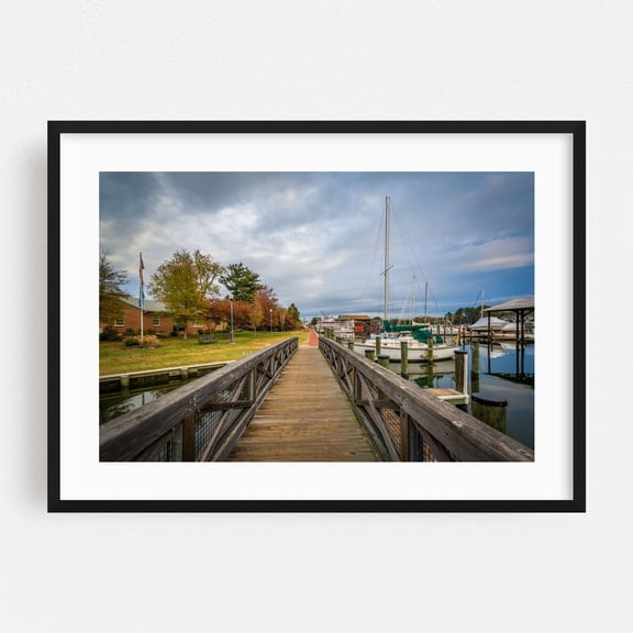 The Harbor - Maryland Photography Bridge Harbor Boat Autumn Scenic Landscape Water Black Framed Wall Art Print 5 x 7 inches