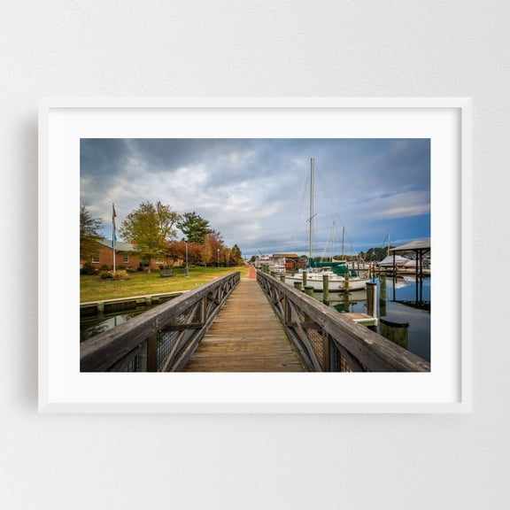 The Harbor - Maryland Photography Bridge Harbor Boat Autumn Scenic Landscape Water White Framed Wall Art Print 5 x 7 inches