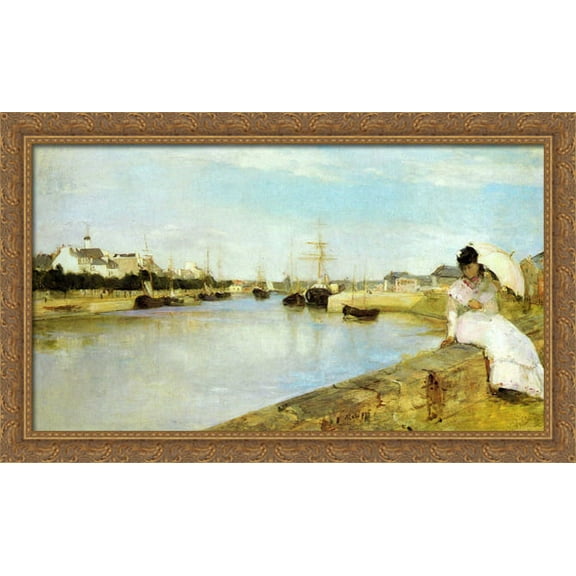 The Harbor at Lorient 40x24 Large Gold Ornate Wood Framed Canvas Art by Berthe Morisot