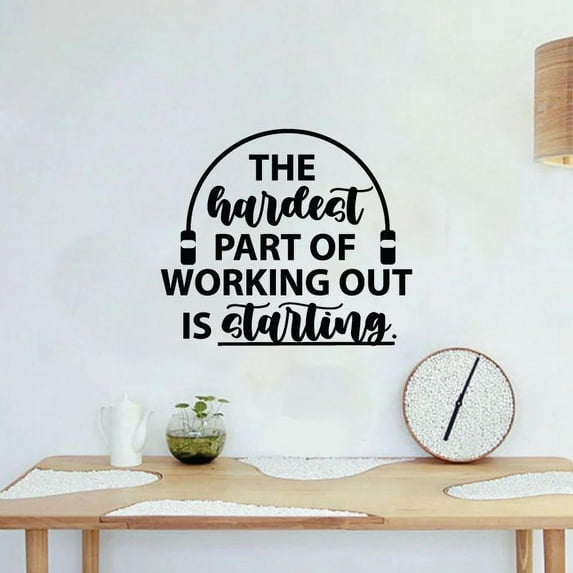 The Hardest Part Of Working Out Is Starting - Jump Rope Exercise Motivation Fitness Inspiration Vinyl Wall Art Sticker Wall Decal Home Gym Workout Area Fitness Room Decoration Size (18x20 inch)